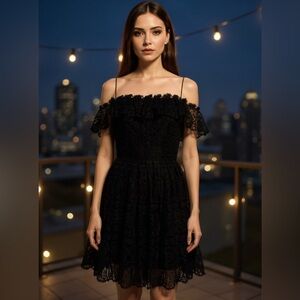 Marchesa Notte Black Lace‎ Cocktail Dress